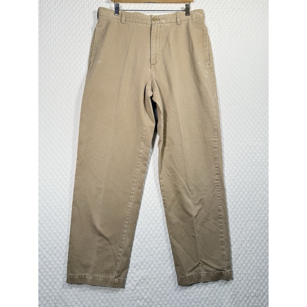 BASS‎ Tan Khaki Chino pants Men 36x33 100% cotton zippered Office Preppy FLAW